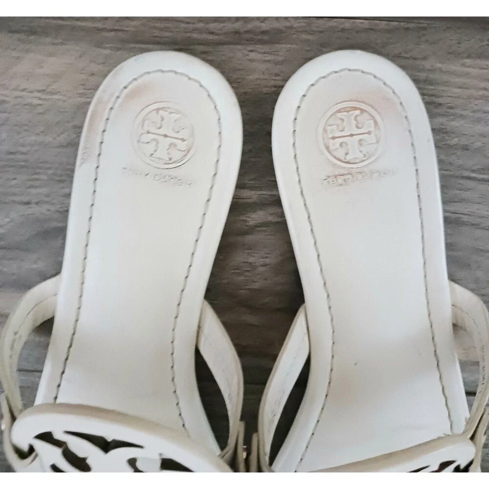 Tory Burch Miller Thong Sandal Ivory Smooth Leather w Dustbag Sz 9M